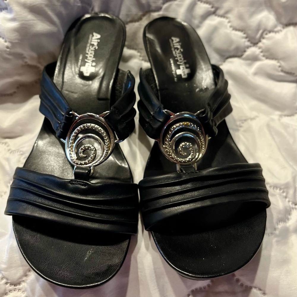 Black Strappy Heels 9 WIDE